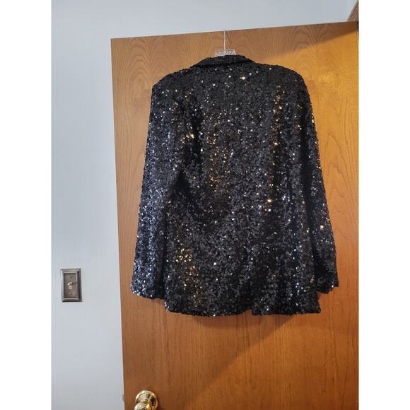 AQUA Bloomingdale's Exclusive Black Sequin Party Blazer Jogger Set EUC Medium - Picture 6 of 7